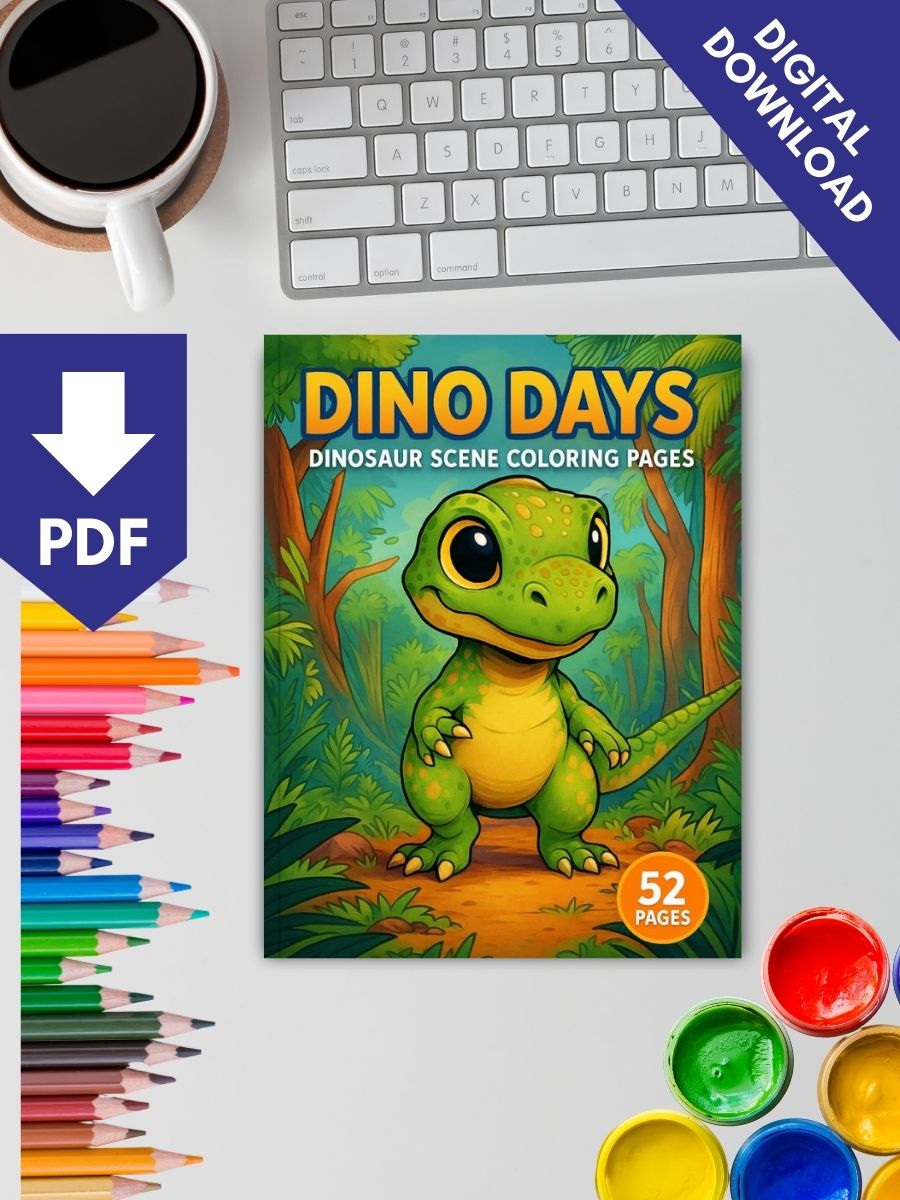 Dino Days – 52 Dinosaur Scene Coloring Pages - Image 2