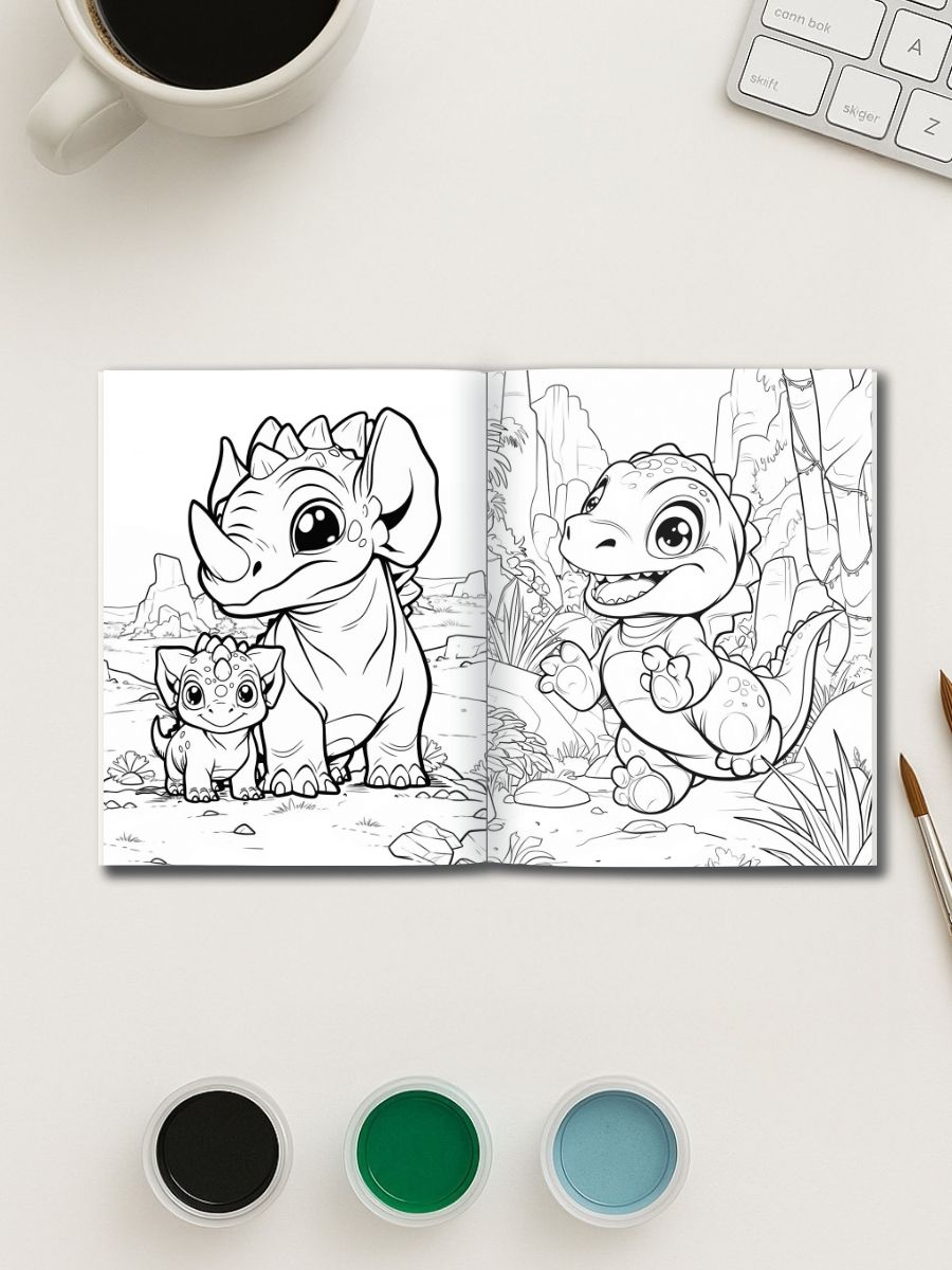 Dino Days – 52 Dinosaur Scene Coloring Pages - Image 3