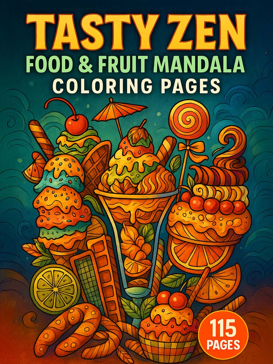 Tasty Zen – 115 Food & Fruit Mandala Coloring Pages